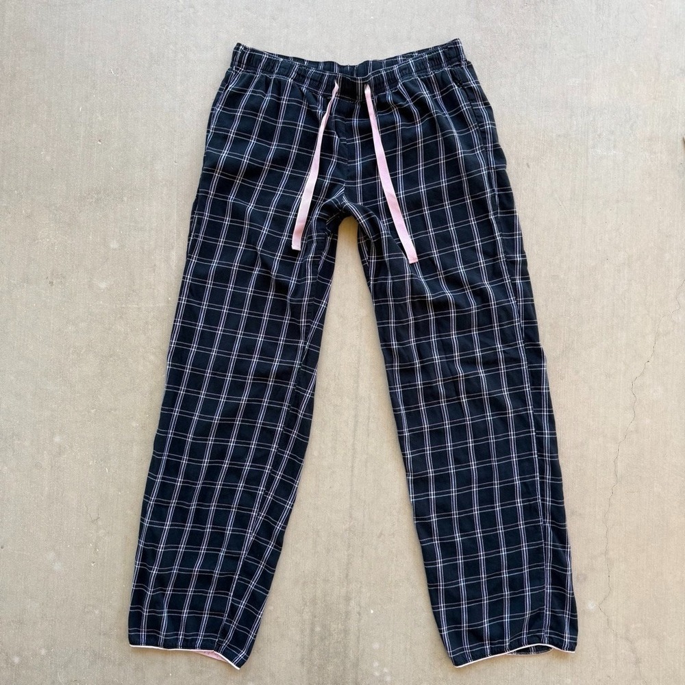 Victoria's Secret Pajama Pants Womens M Long Black Pink Plaid Lounge Sleepwear